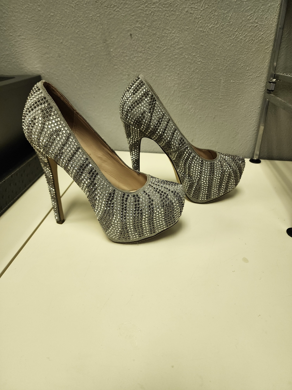 Breckelles Silver Crystal Platform Stiletto Pumps